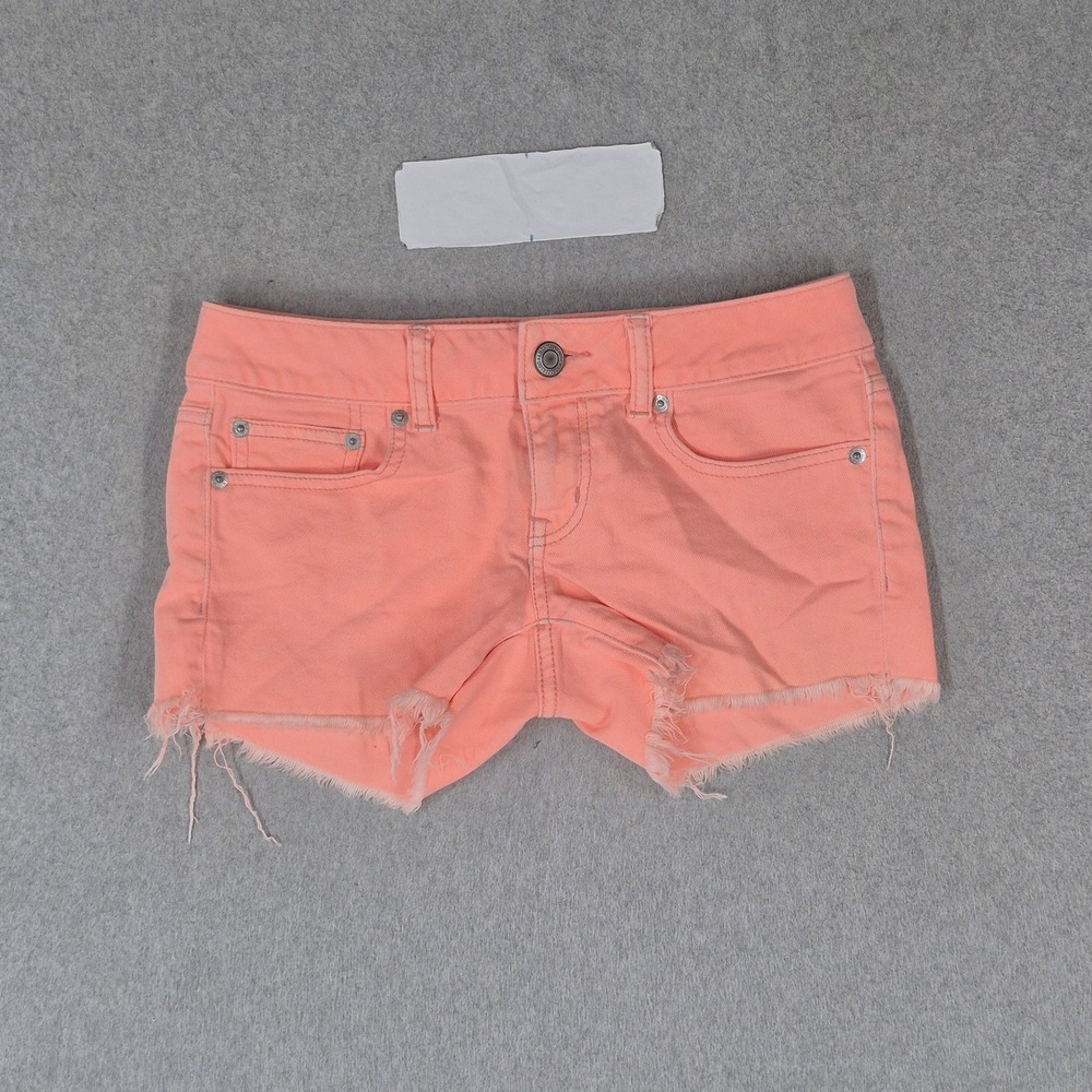 American Eagle Women Shorts 2 Pink Denim Cutoff Shorts 3" Inseam Logo Stretch